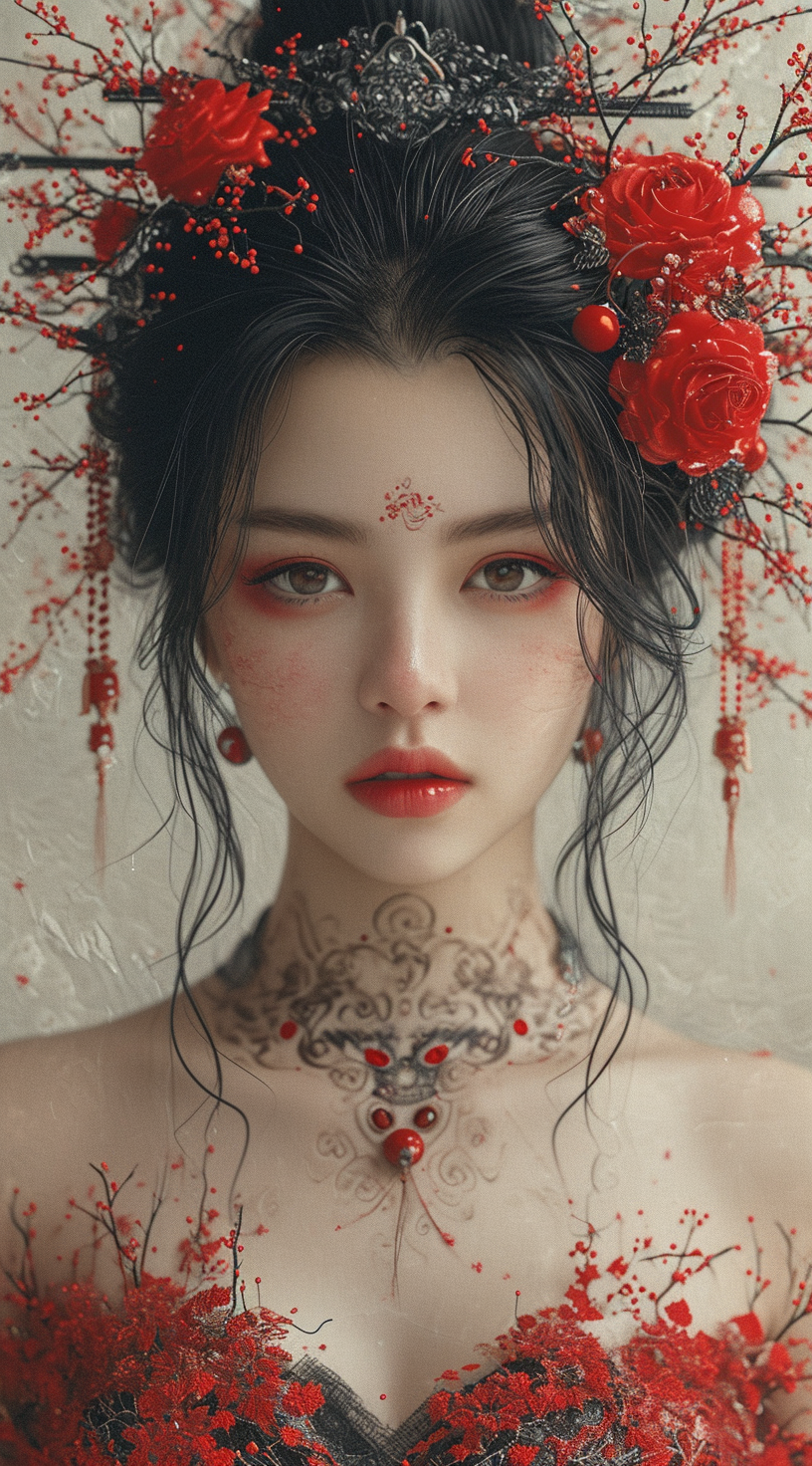 AI generated: Midjourney prompt: a Chinese poster representing a woman in tradition... (Midjourney - Portraits)