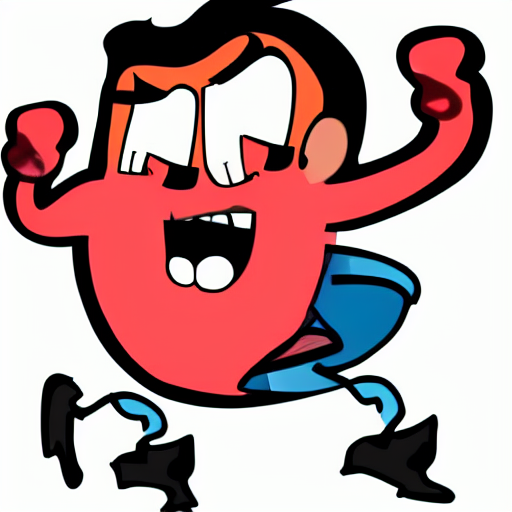 Stable Diffusion prompt: cartoon fang man runs from a too...