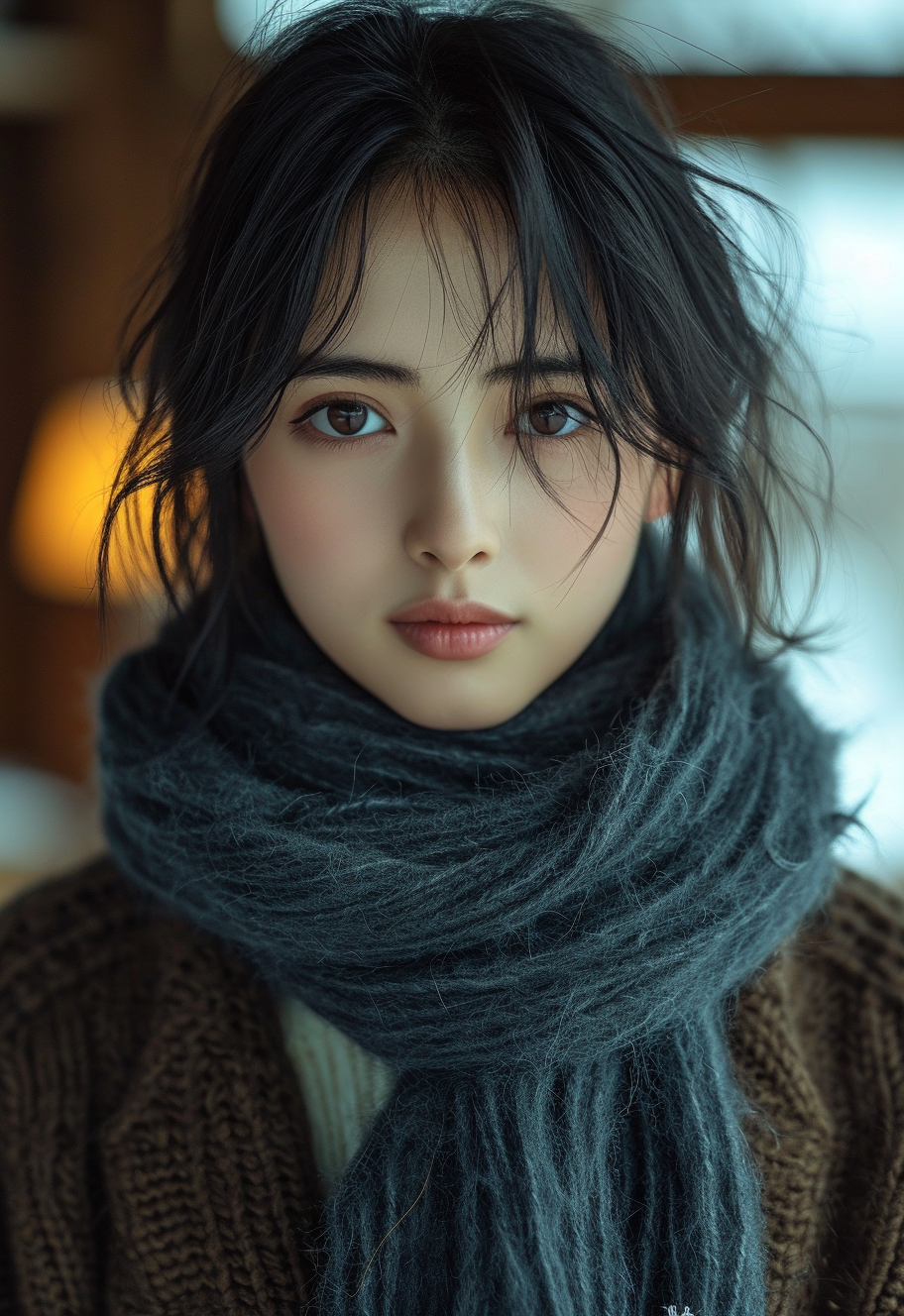 صورة مولدة بالذكاء الاصطناعي: Midjourney prompt: beautiful young woman posed with scarf for a photo... (نموذج Midjourney - تصوير فوتوغرافي)