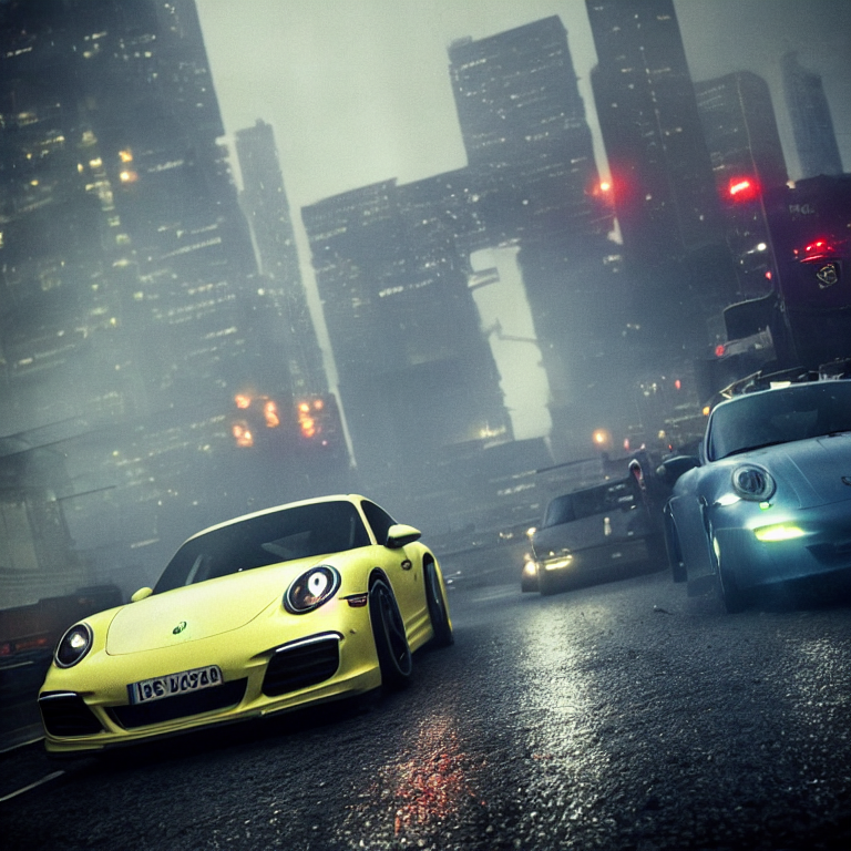 Stable Diffusion prompt: a Porsche sports car in motion