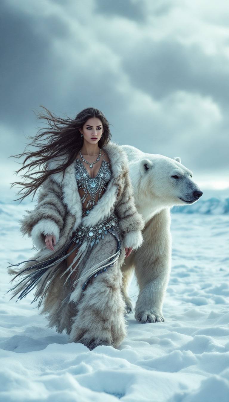 FLUX prompt: A vast, snowy landscape with a polar bear walking ... - FLUX