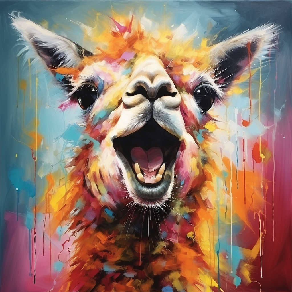 AI generated: Midjourney prompt: Picture a cute llama depicted in a playful and joy... (Midjourney - Concept Art)
