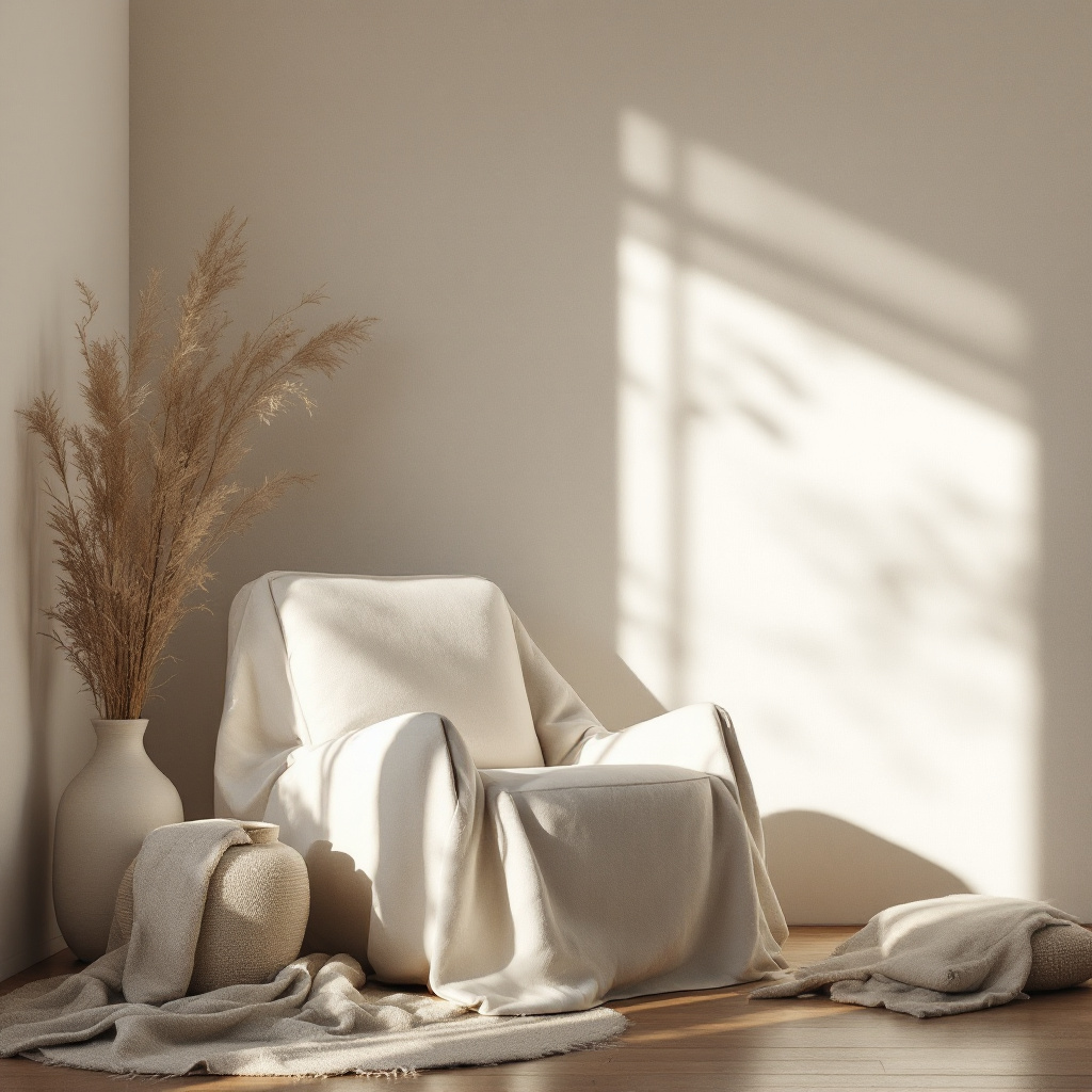 minimalist interior natural light wood linen