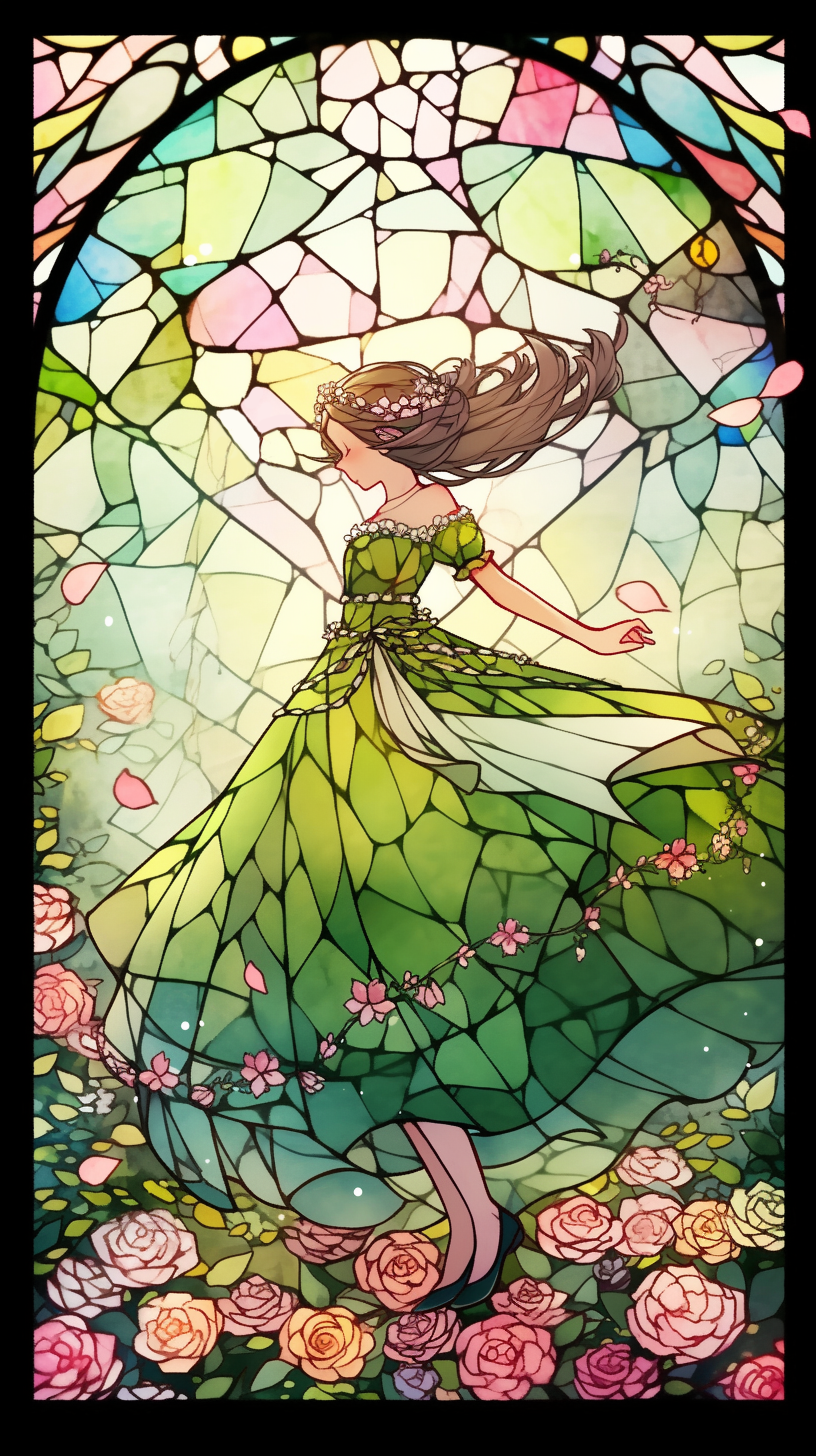 Midjourney prompt: vibrant stained glass art piece of a woman with ve... - Midjourney