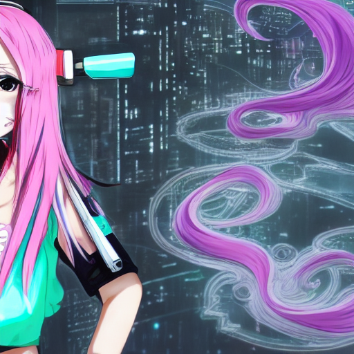 Stable Diffusion prompt: anime girl with pink hair and he...
