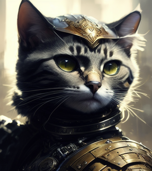 Stable Diffusion prompt: An anthropomorphic cat warrior w...