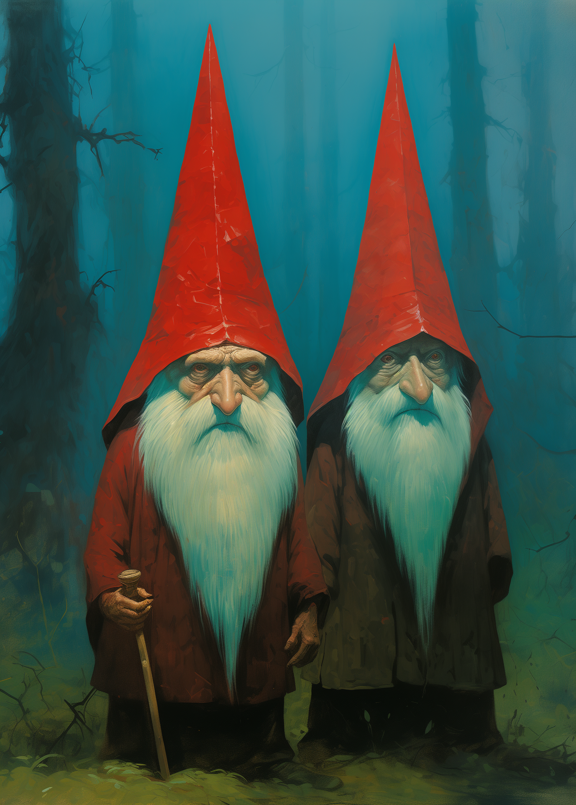 Midjourney prompt: A realistic photo of two happy gnomes with red poi... - Midjourney