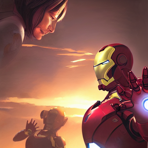 Stable Diffusion prompt: iron man fight scene, perfect sh...