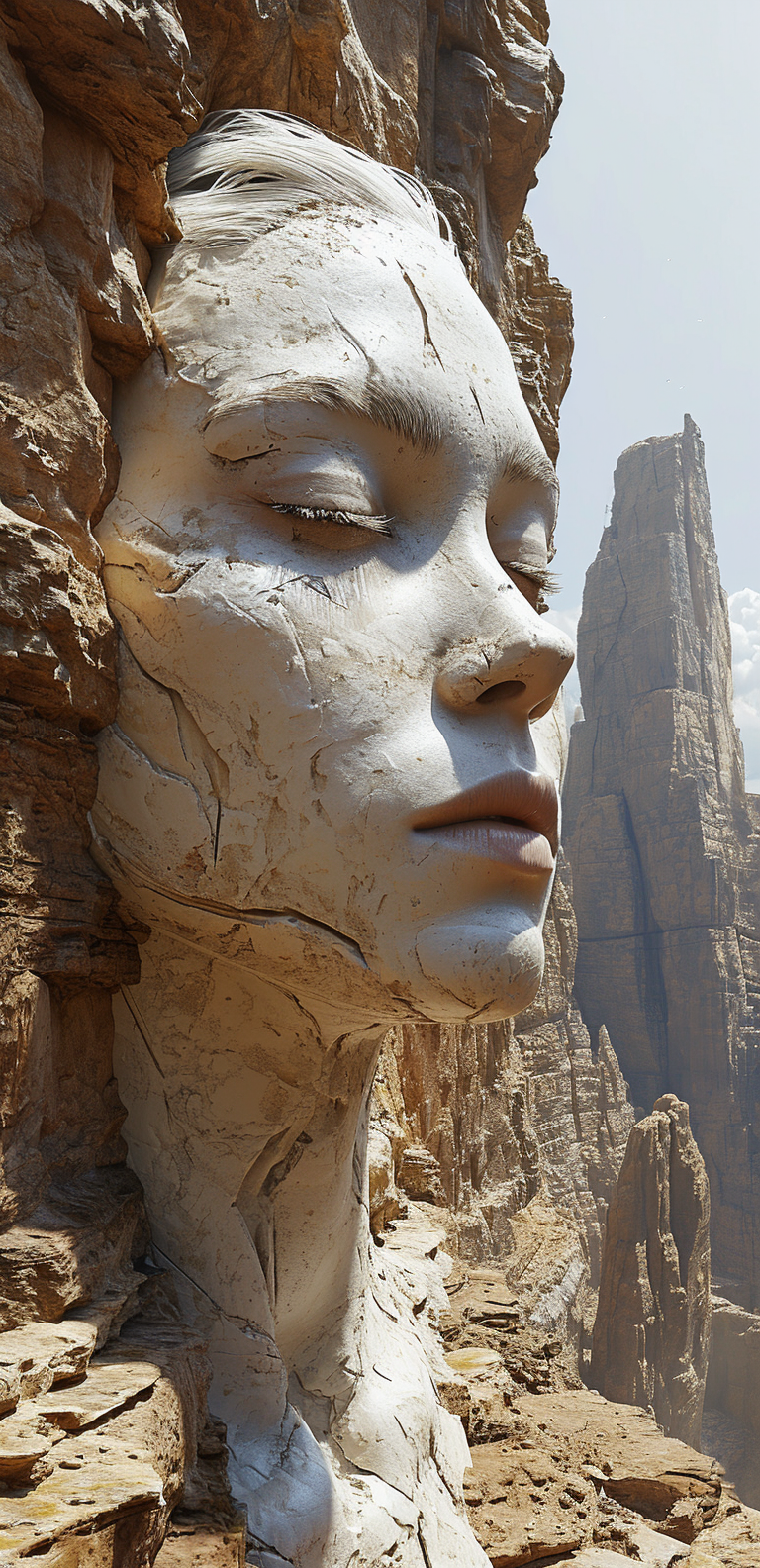 AI generated: Midjourney prompt: art statue in cliffs, in the style of realistic hy... (Midjourney - Concept Art)