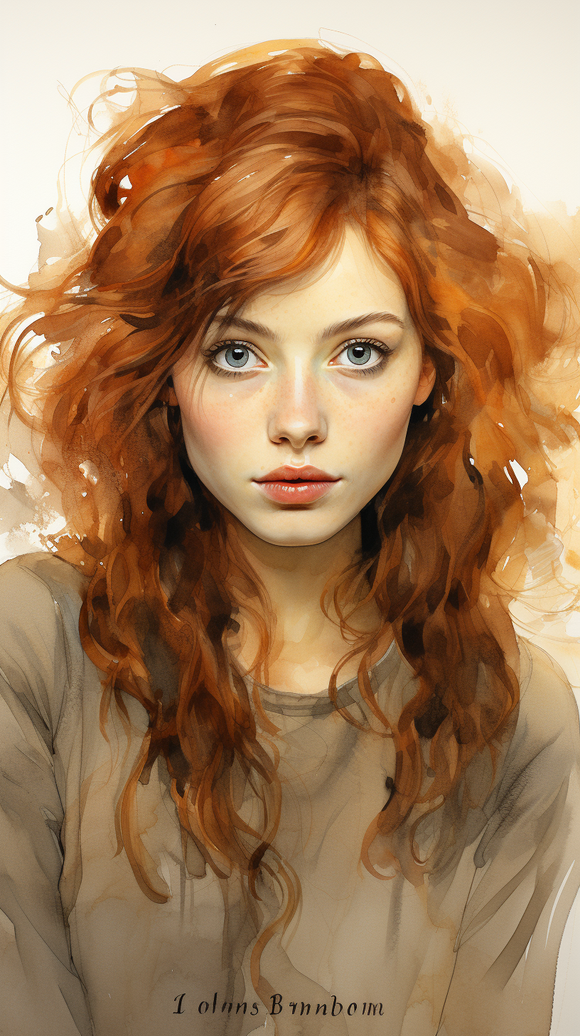 Midjourney prompt: this watercolor portrait of a girl wearing a hat, ... - Midjourney