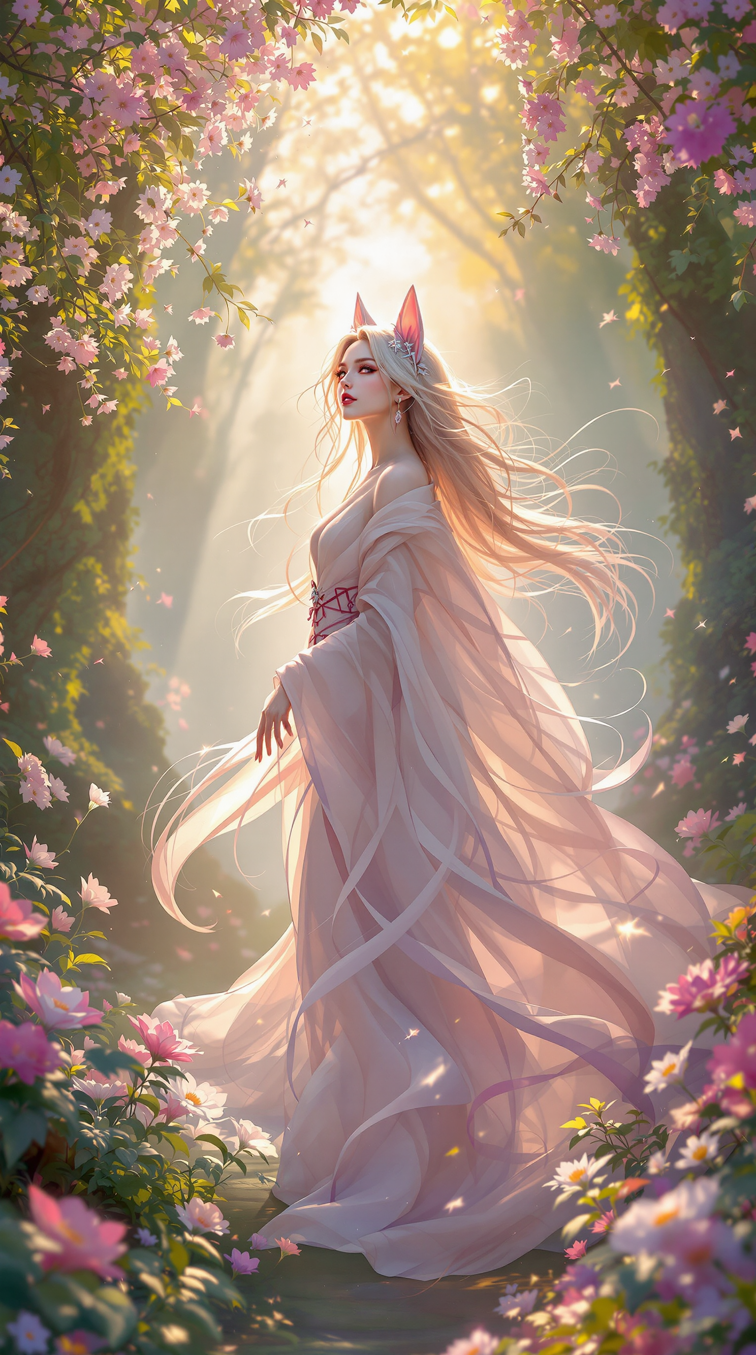 صورة مولدة بالذكاء الاصطناعي: FLUX prompt: A stunning, full-body portrait of Ahri wandering a... (نموذج FLUX - صور شخصية)