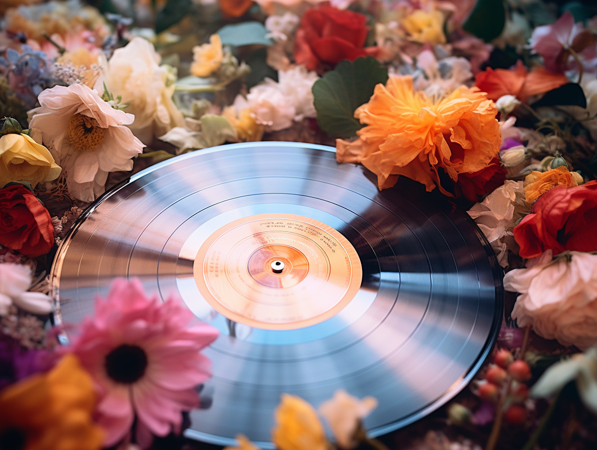 Midjourney prompt: disposable photography of colorful LP vinyl with f... - Midjourney