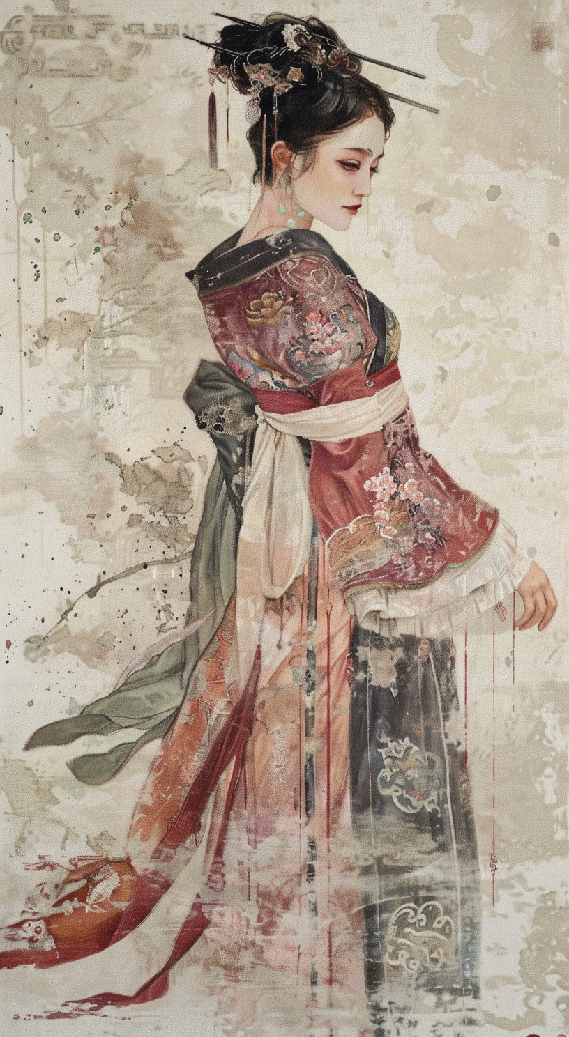 AI generated: Midjourney prompt: Gongbi painting of a woman dressed in traditional ... (Midjourney - Concept Art)