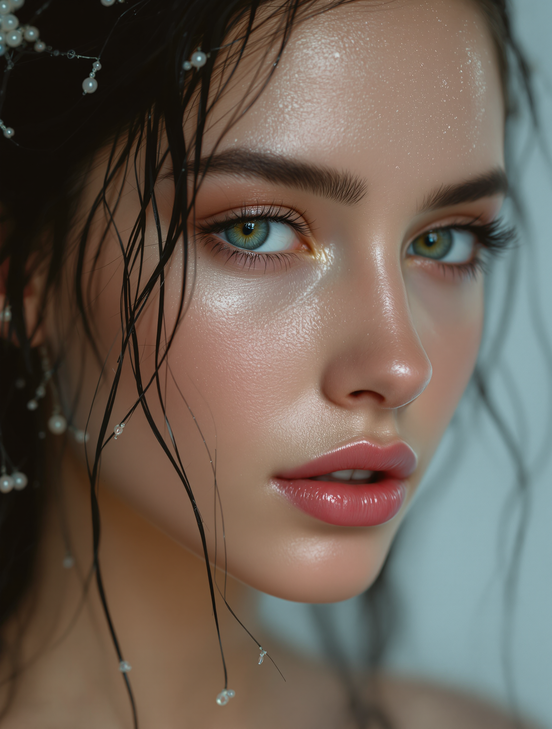 FLUX prompt: A **close-up portrait of a young woman**, her **we... - FLUX