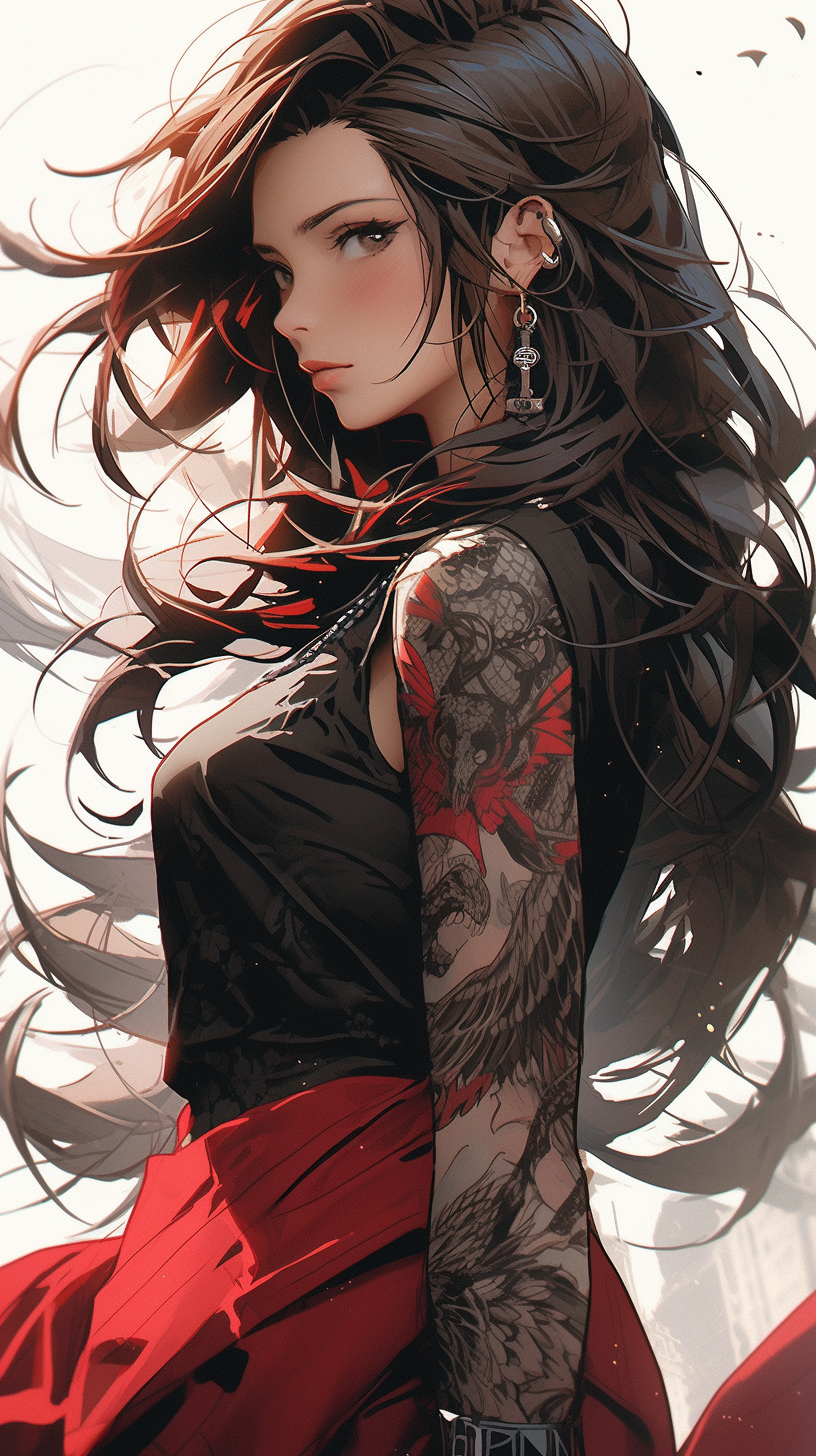 AI generated: Midjourney prompt: a woman with tattoo by ryan lee, in the style of a... (Midjourney - Anime)