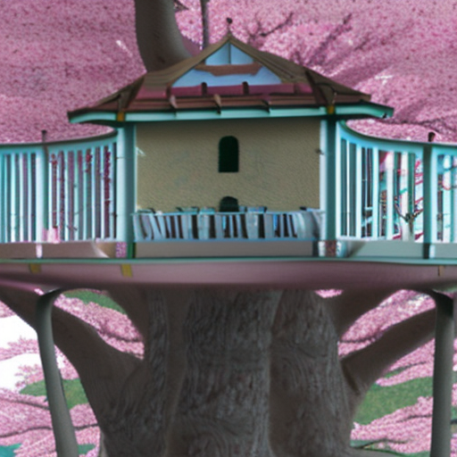 Stable Diffusion prompt: THE CHERRY BLOSSOM TREE HOUSE