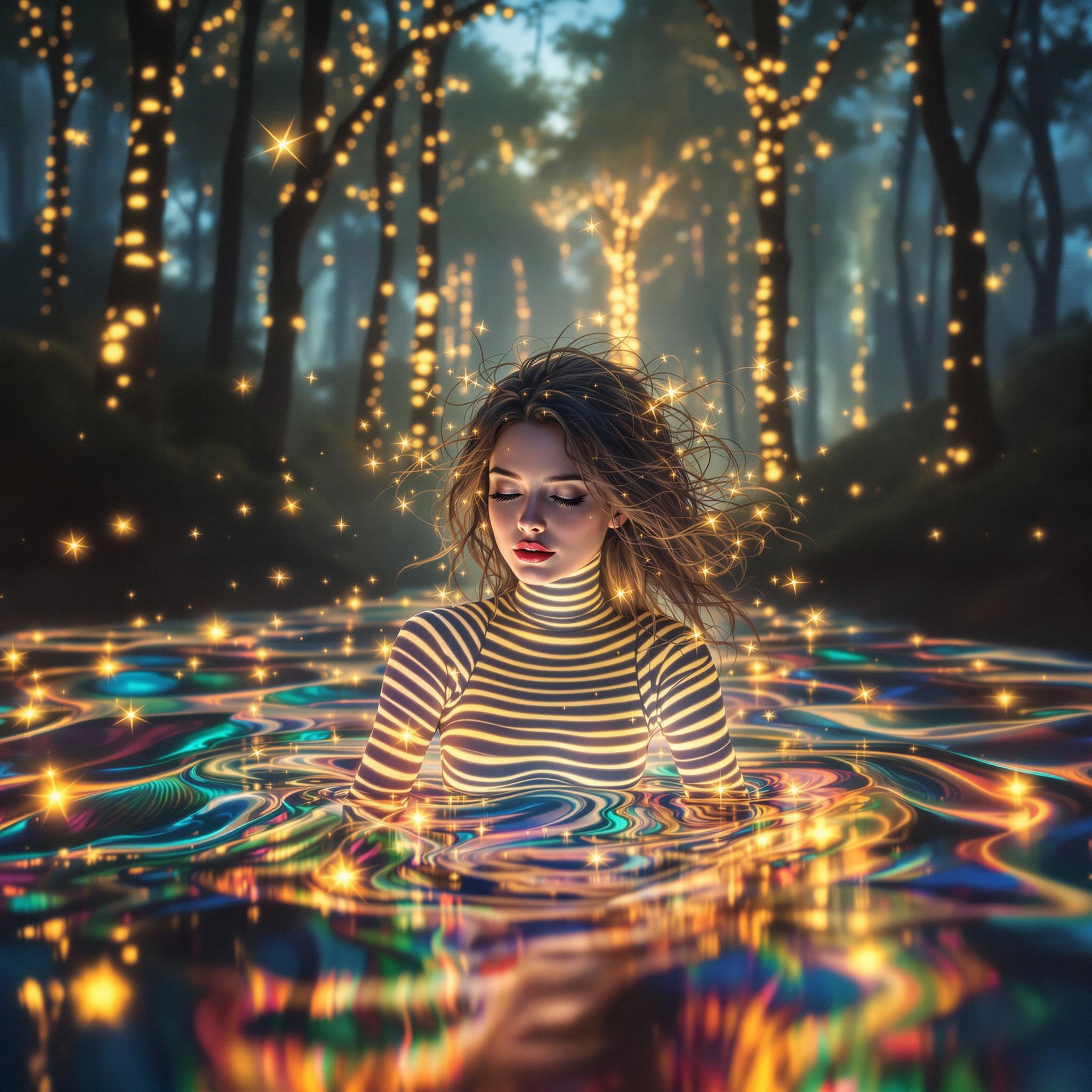 AI generated: FLUX prompt: Enhancing the surreal scene of the striped lady em... (FLUX - Landscapes)