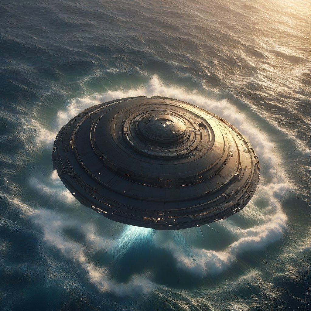 صورة مولدة بالذكاء الاصطناعي: UFO surfacing (نموذج Stable Diffusion - تصوير فوتوغرافي)