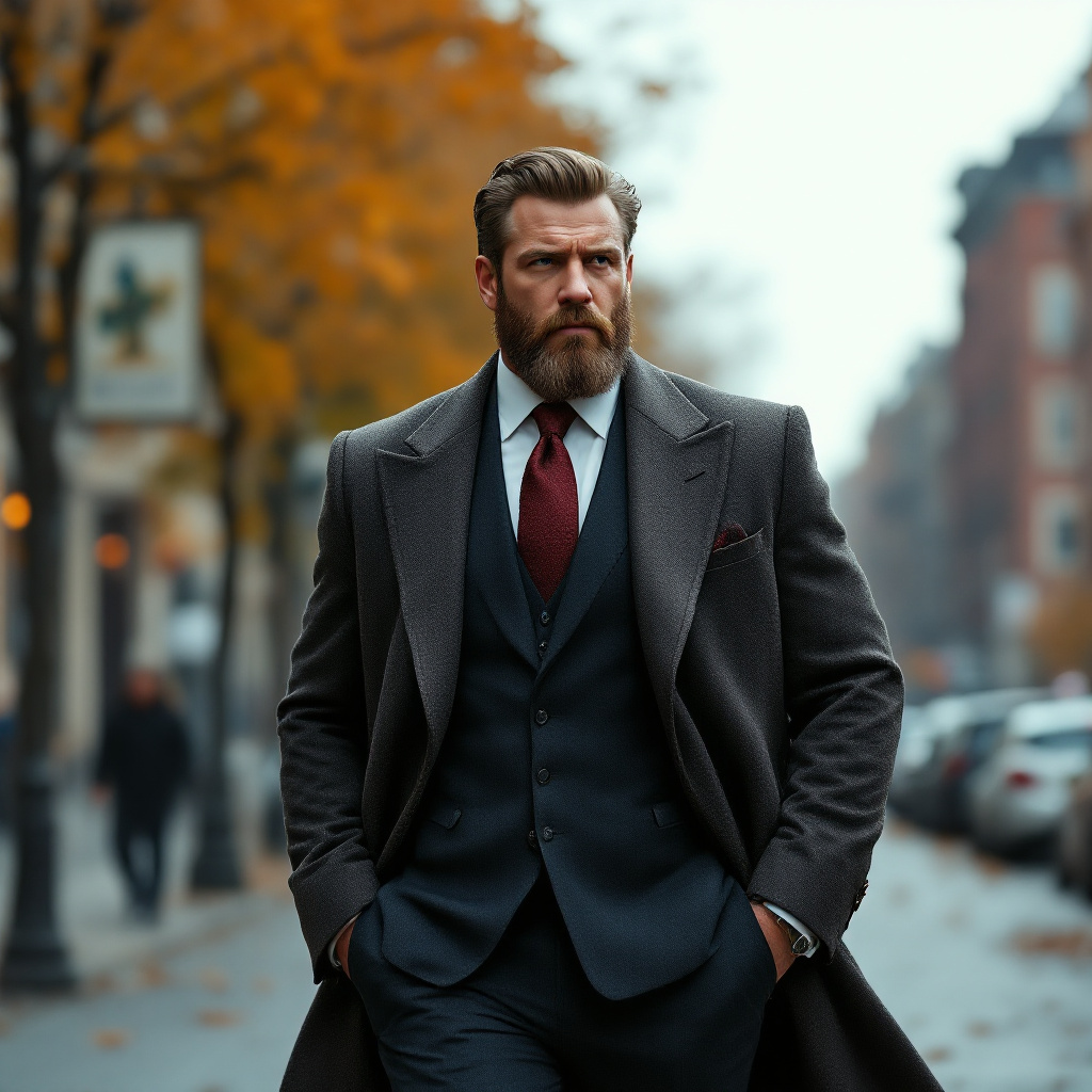 AI generated: FLUX prompt: A rich strong man dressed in an expensive suit wal... (FLUX - Portraits)