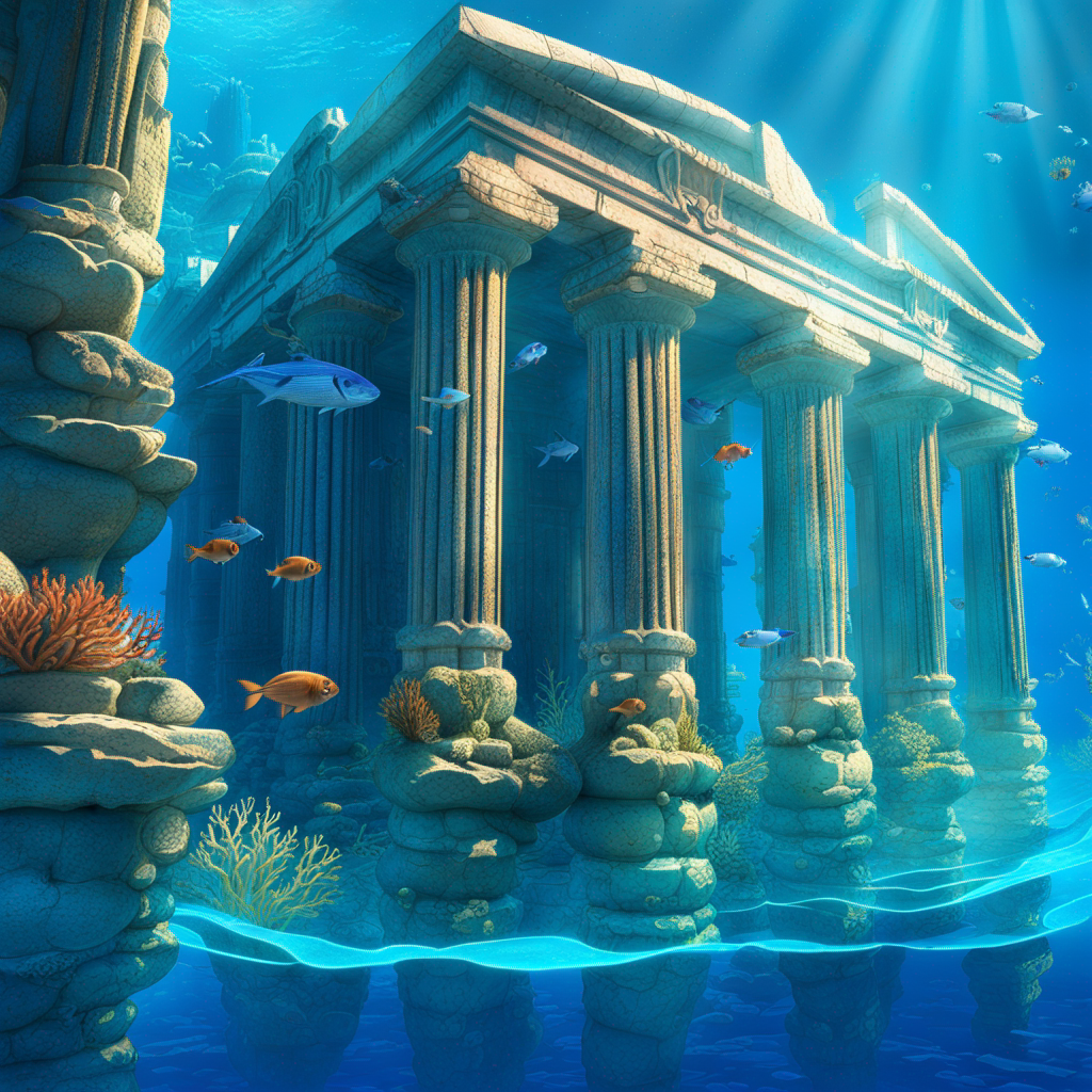 Stable Diffusion prompt: underwater temple, (ancient city...
