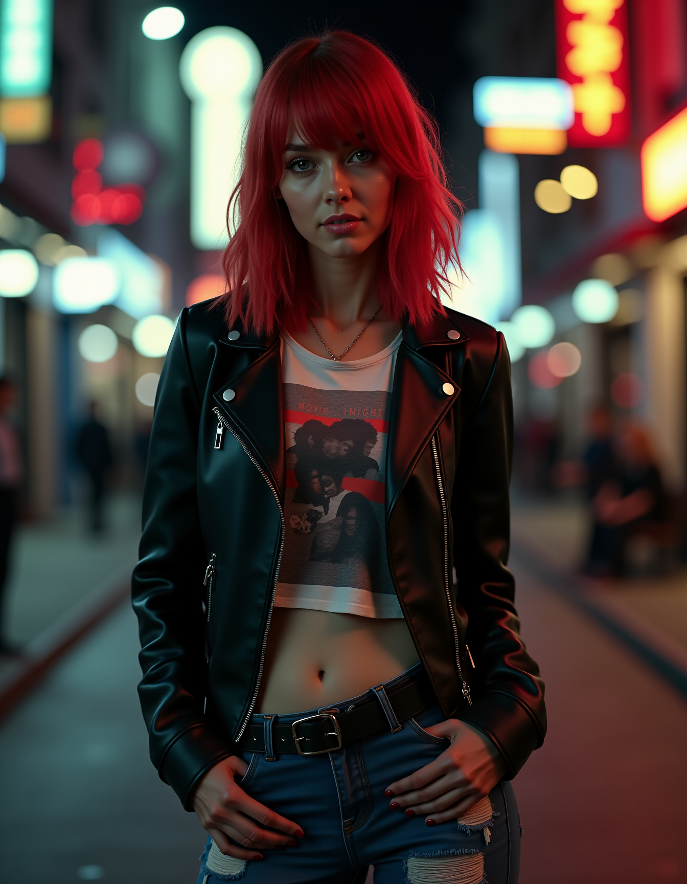 FLUX prompt: Shoulder-Length Red Hair, Edgy Style, City Street ... - FLUX