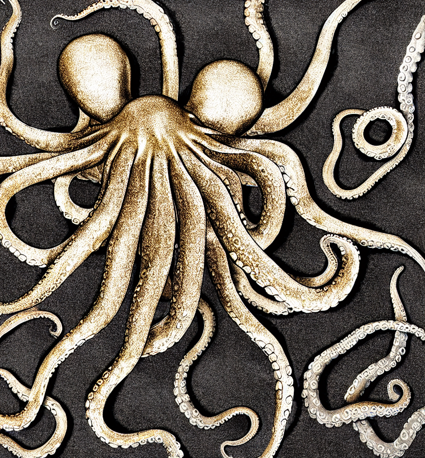 Stable Diffusion prompt: Mimetic octopus with metallic te...