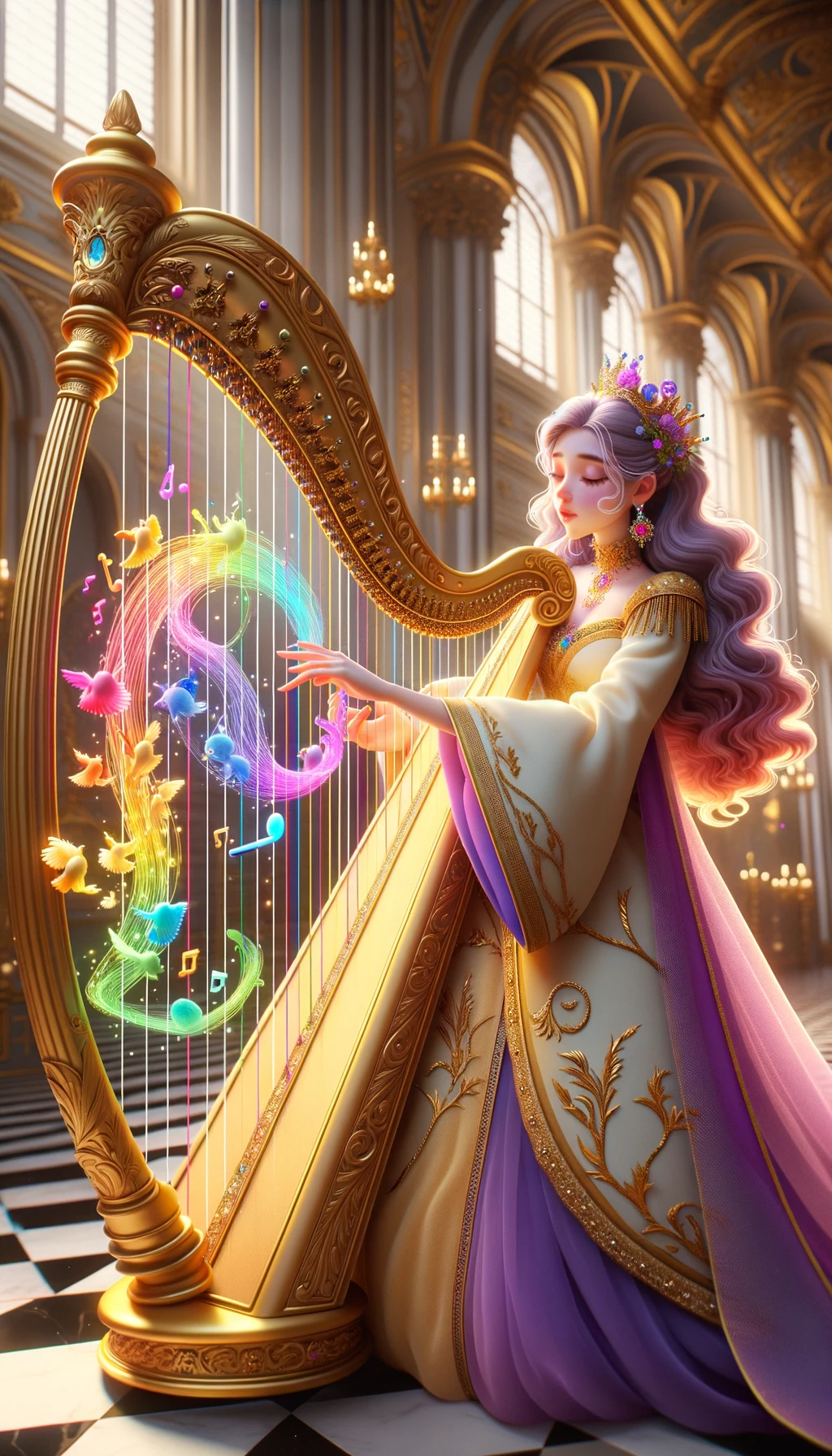 AI generated: DALL·E prompt: 2D Animation of a golden-skinned woman with wavy p... (DALL·E - Concept Art)