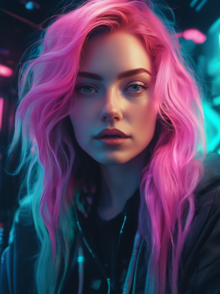 AI generated: Stable Diffusion prompt: close up of a girl with pink hair, sitting in a br... (Stable Diffusion - Portraits)