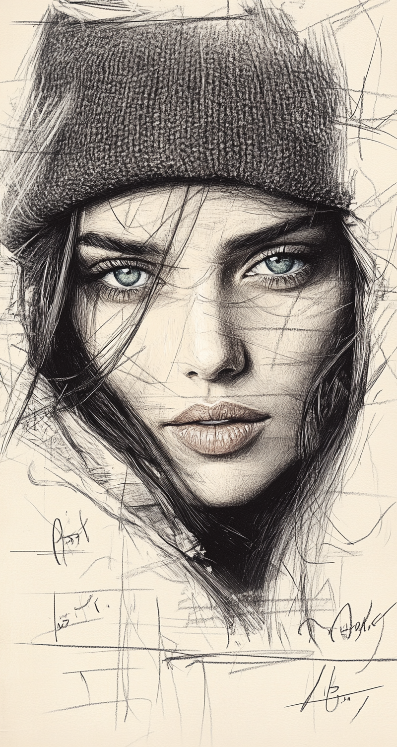 AI generated: Midjourney prompt: An expressionist charcoal sketch, a stunning woman... (Midjourney - Portraits)