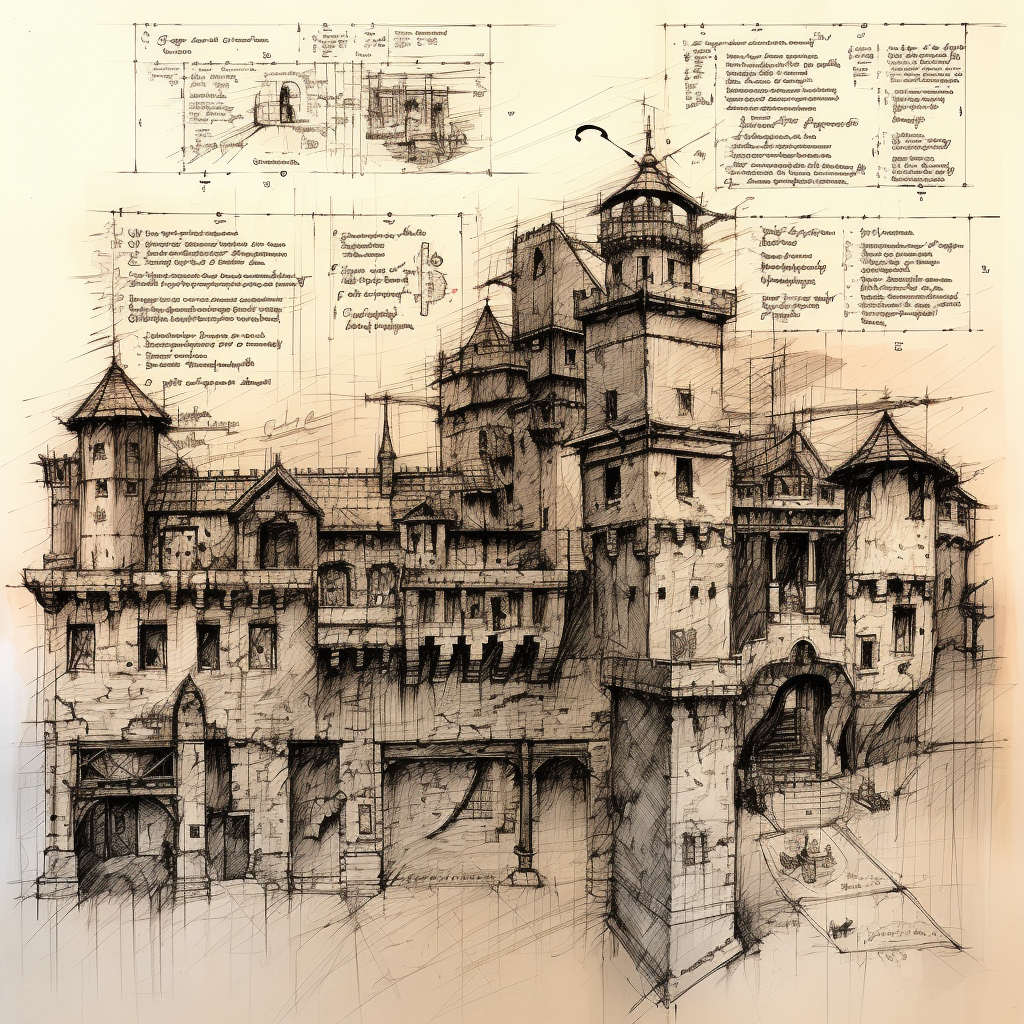 AI generated: Midjourney prompt: detailed with notes, ink sketch of medieval presch... (Midjourney - Concept Art)