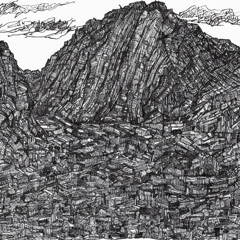 Stable Diffusion prompt: black and white pen and ink draw...