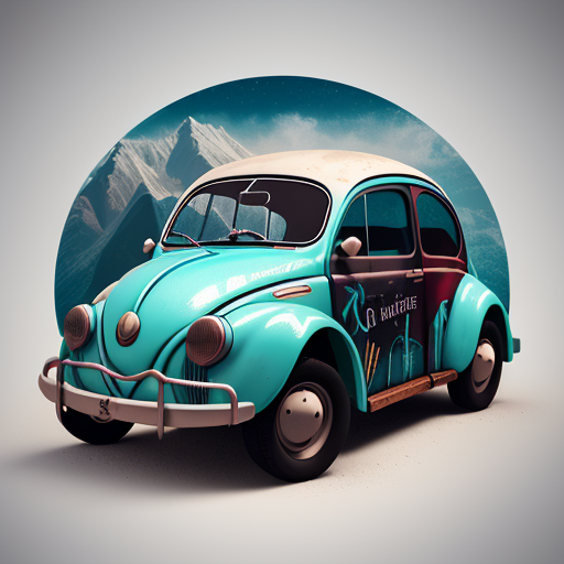 صورة مولدة بالذكاء الاصطناعي: DreamShaper prompt: logo icon, 3d, fusca, adventure, graphic design, r... (نموذج DreamShaper - شعارات وتصميم)