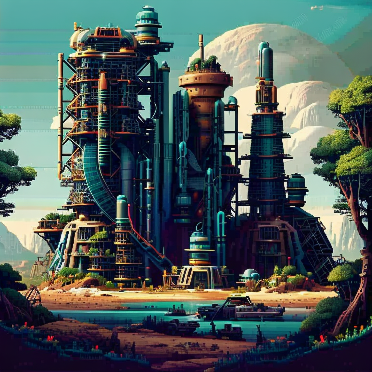 Stable Diffusion prompt: human colony on unknown planet w...