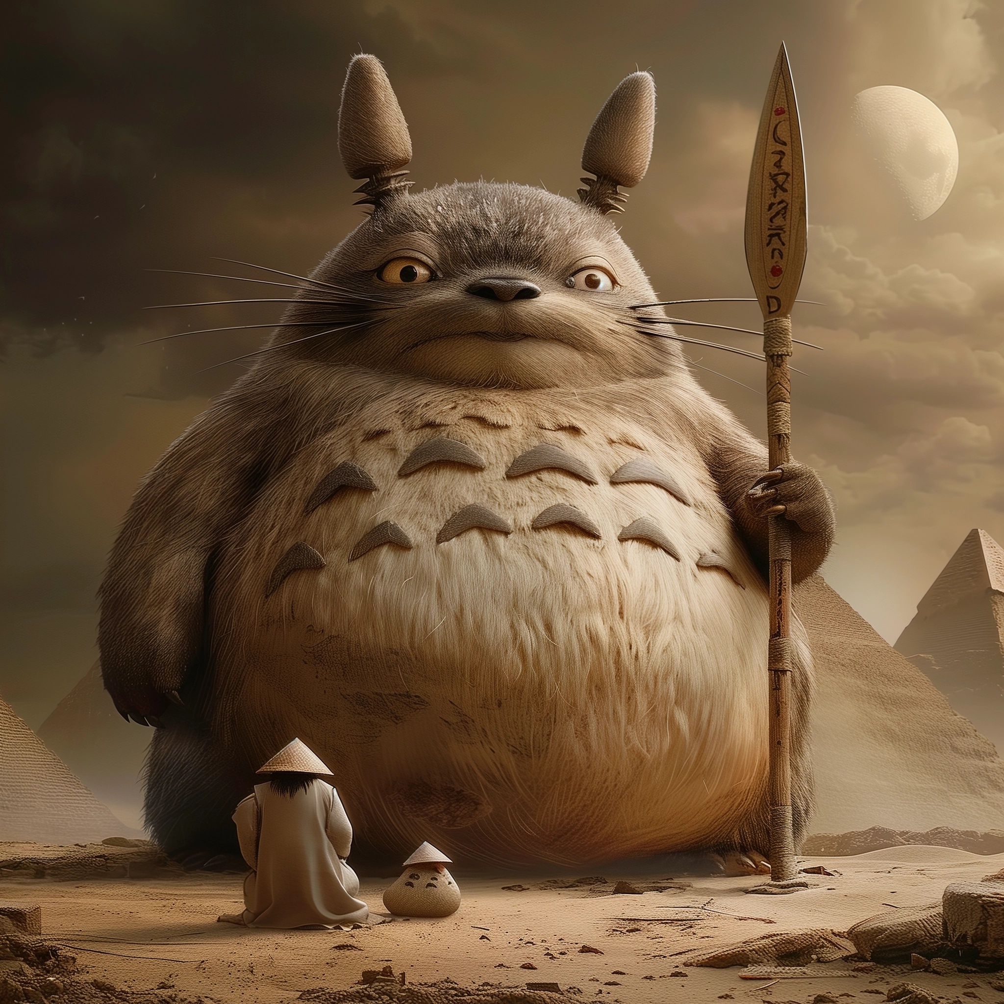 AI generated: Totoro at Giza (Midjourney - Anime)