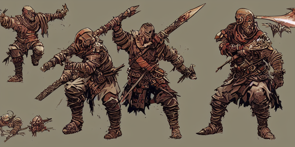 Stable Diffusion prompt: warrior enemy character design.
