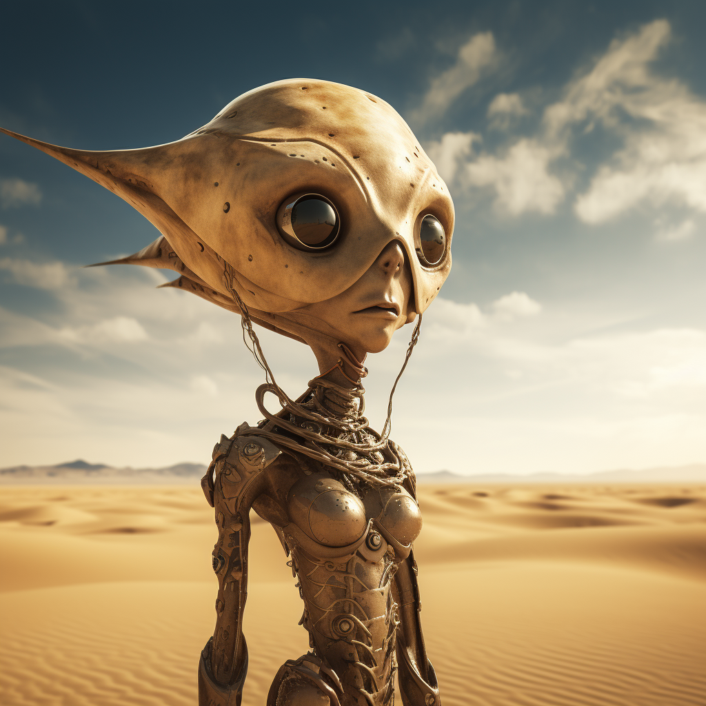 Midjourney prompt: alien creature in desert art hd, in the style of f... - Midjourney