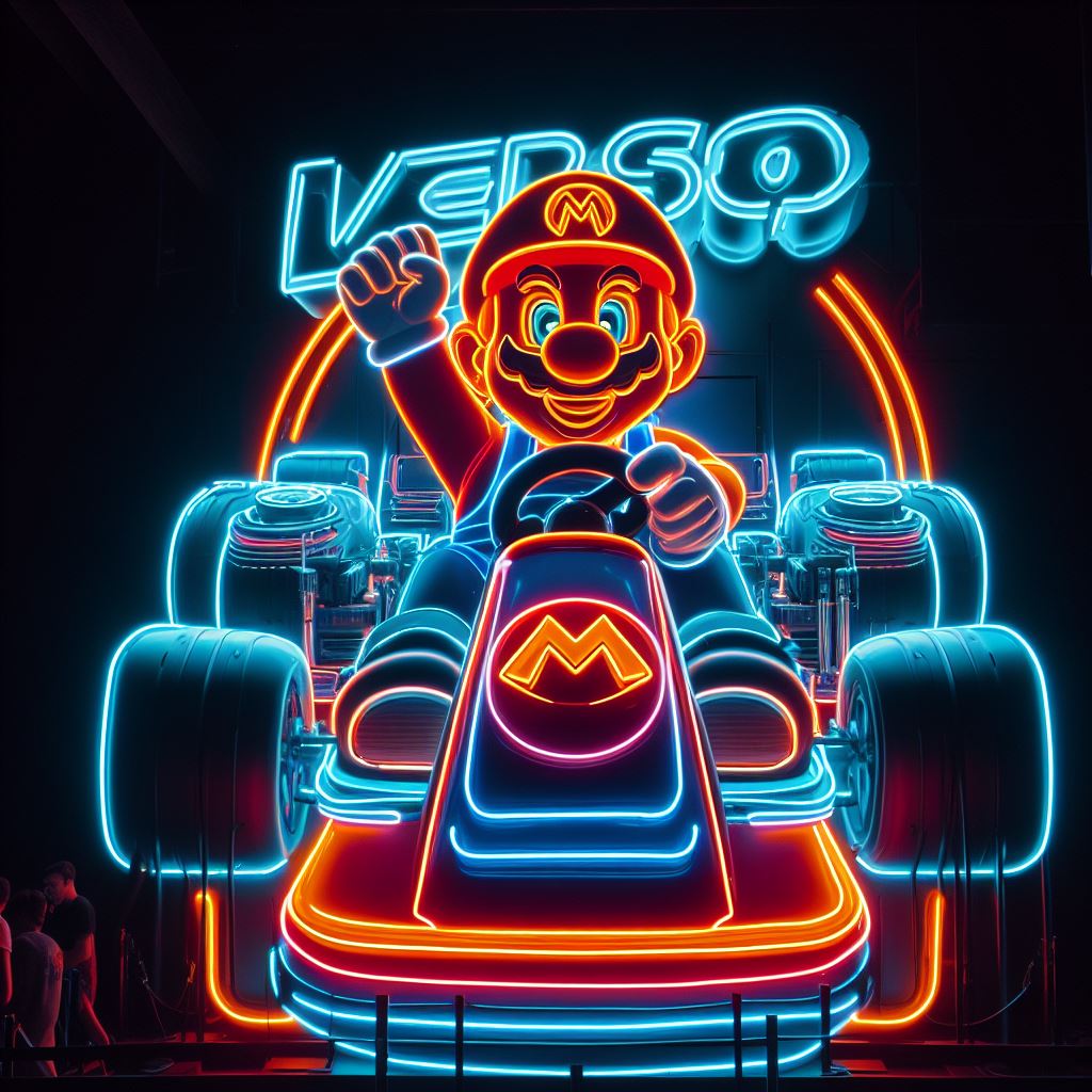 AI generated: Mario Kart Neon Light Sign Verso Zone (Stable Diffusion - Logo Icon Design)