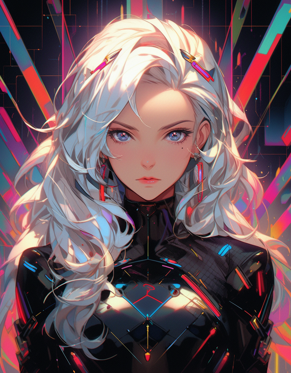Midjourney prompt: an illustration of a woman with a white hair weari... - Midjourney