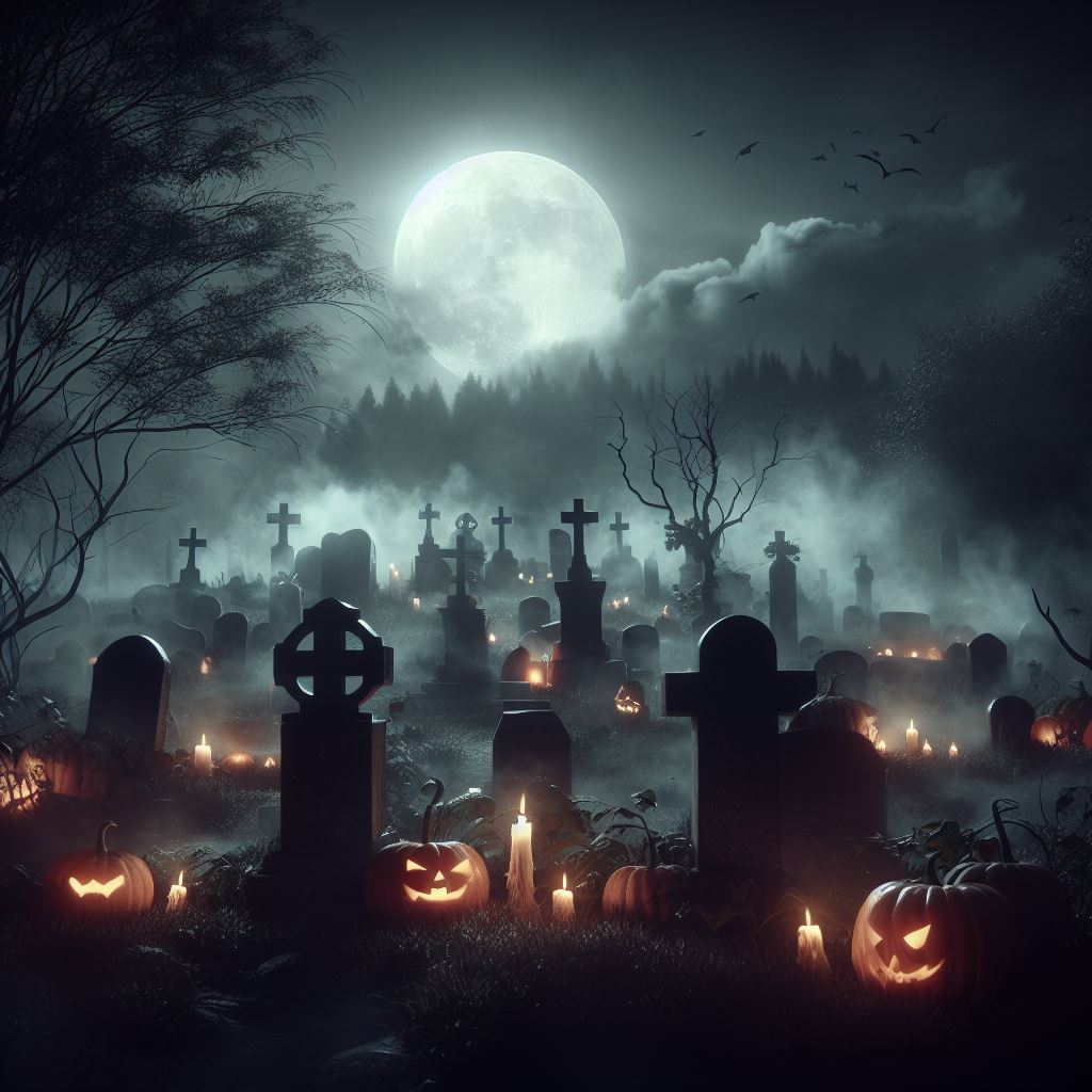 DALL·E prompt: Creepy picture of a cemetery in the fog .I...
