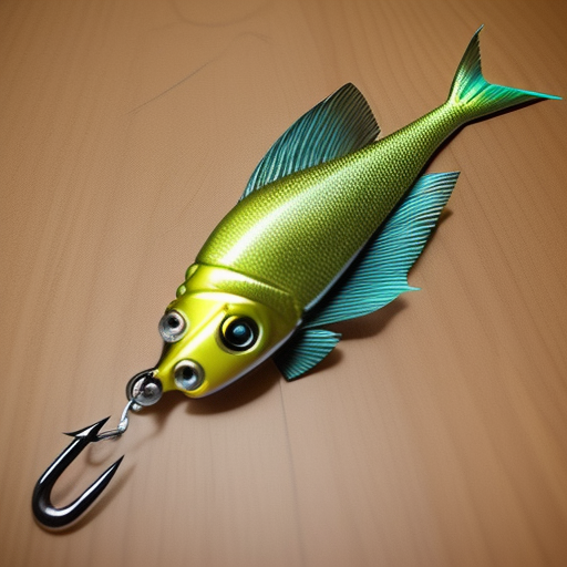 DreamShaper prompt: Combine a fish with a fishing hook in...