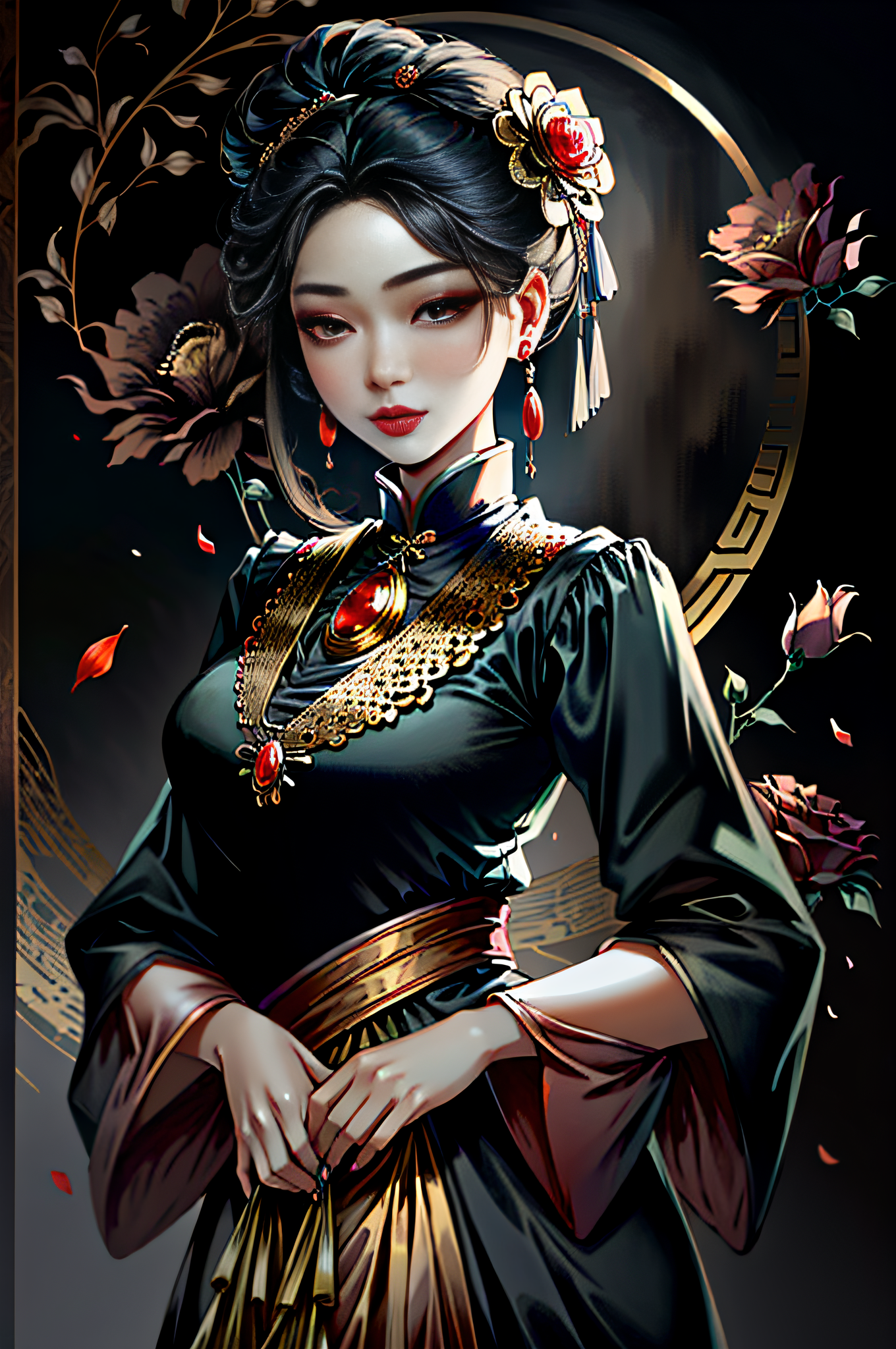 AI generated: Deliberate prompt: Paint_Style, 1girl, solo, looking at viewer, black... (Deliberate - Concept Art)