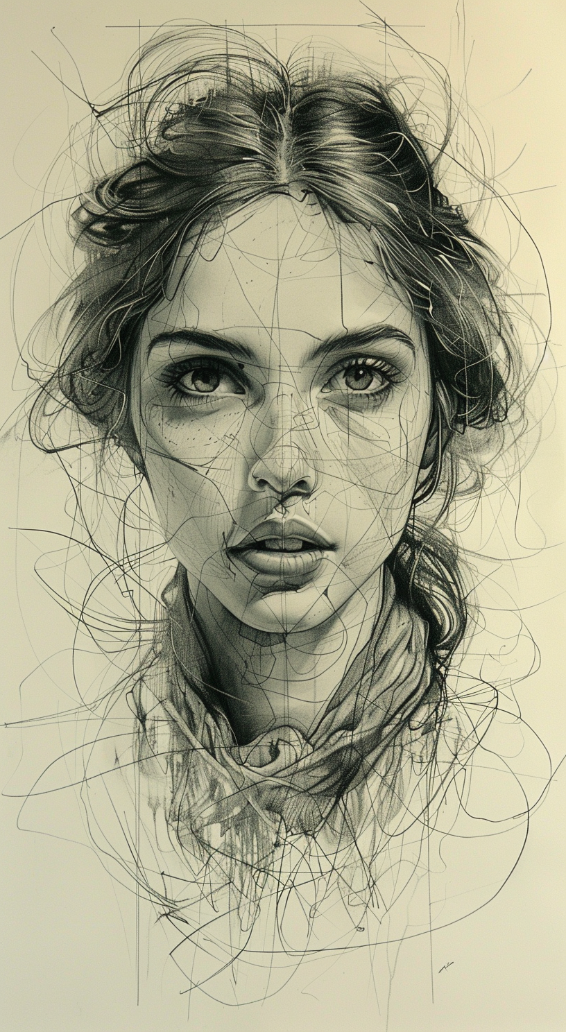 Midjourney prompt: pen painting, portrait of a woman, delicate ink li... - Midjourney