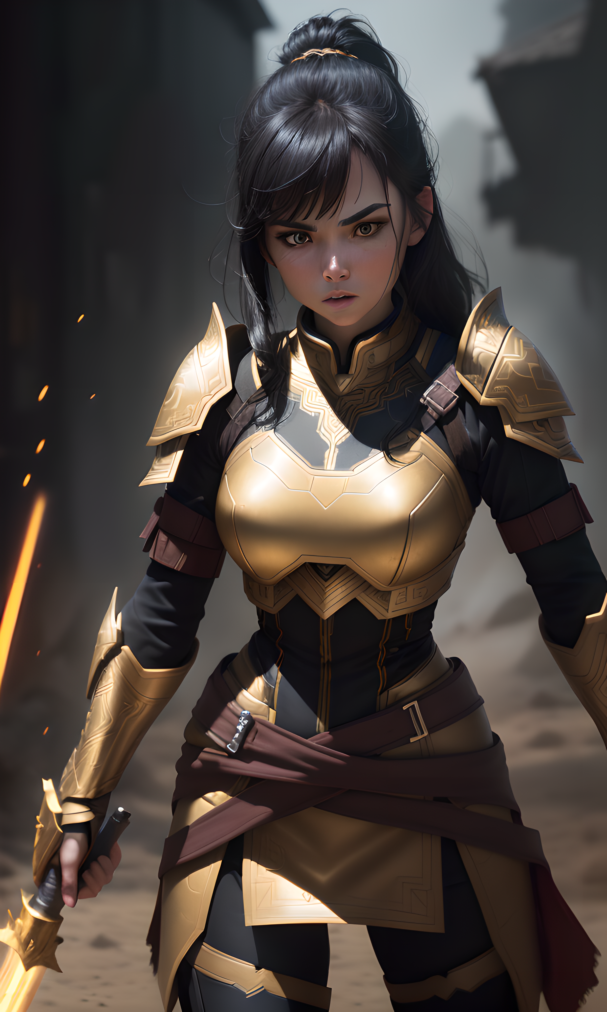 AI generated: ReV Animated prompt: raw photo of a female berserker, wearing gold and ... (ReV Animated - Concept Art)