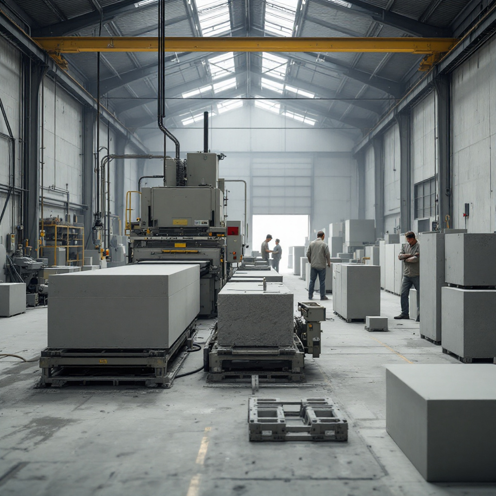 FLUX prompt: Close-up view of a production hall interior ...