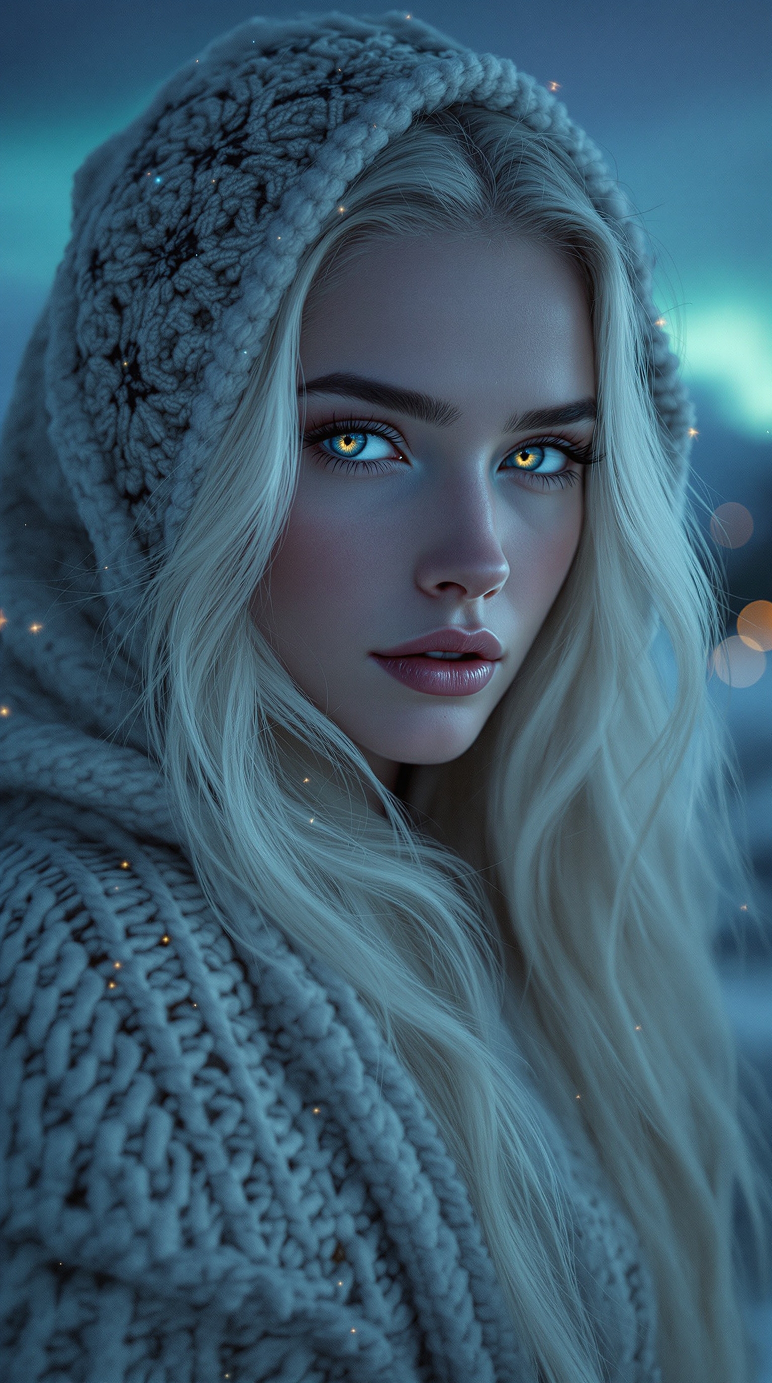 صورة مولدة بالذكاء الاصطناعي: FLUX prompt: A striking and ethereal **nighttime portrait of a ... (نموذج FLUX - صور شخصية)