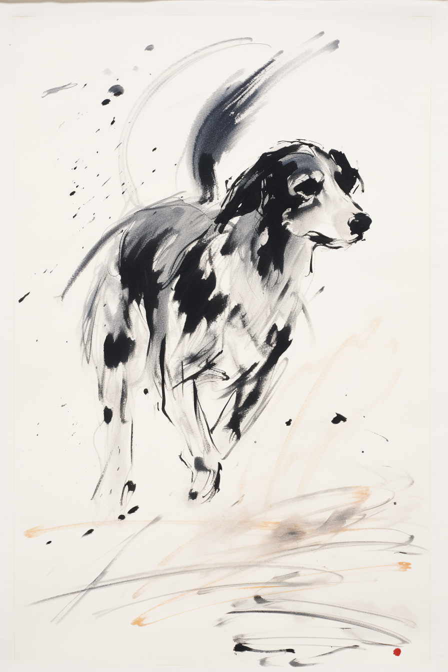 Midjourney prompt: Picture a dog portrayed with the artistic essence ... - Midjourney