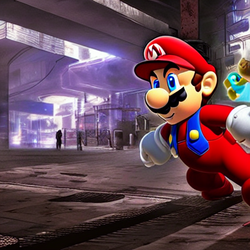 صورة مولدة بالذكاء الاصطناعي: Stable Diffusion prompt: Mario cyberpunk futuristic hyper realistic dark dy... (نموذج Stable Diffusion - فن مفاهيمي)
