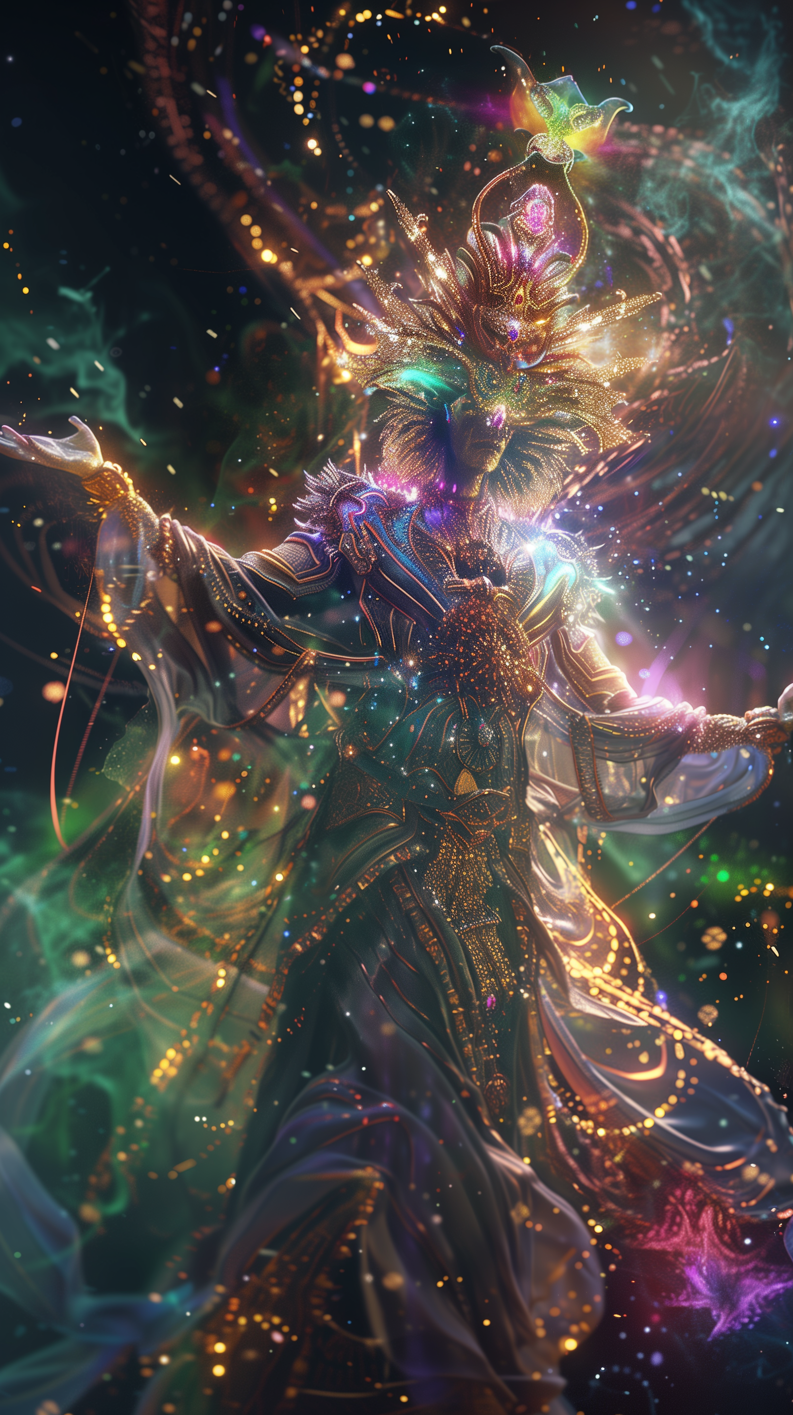AI generated: Midjourney prompt: A cosmic god of dreams, adorned in celestial attir... (Midjourney - Portraits)