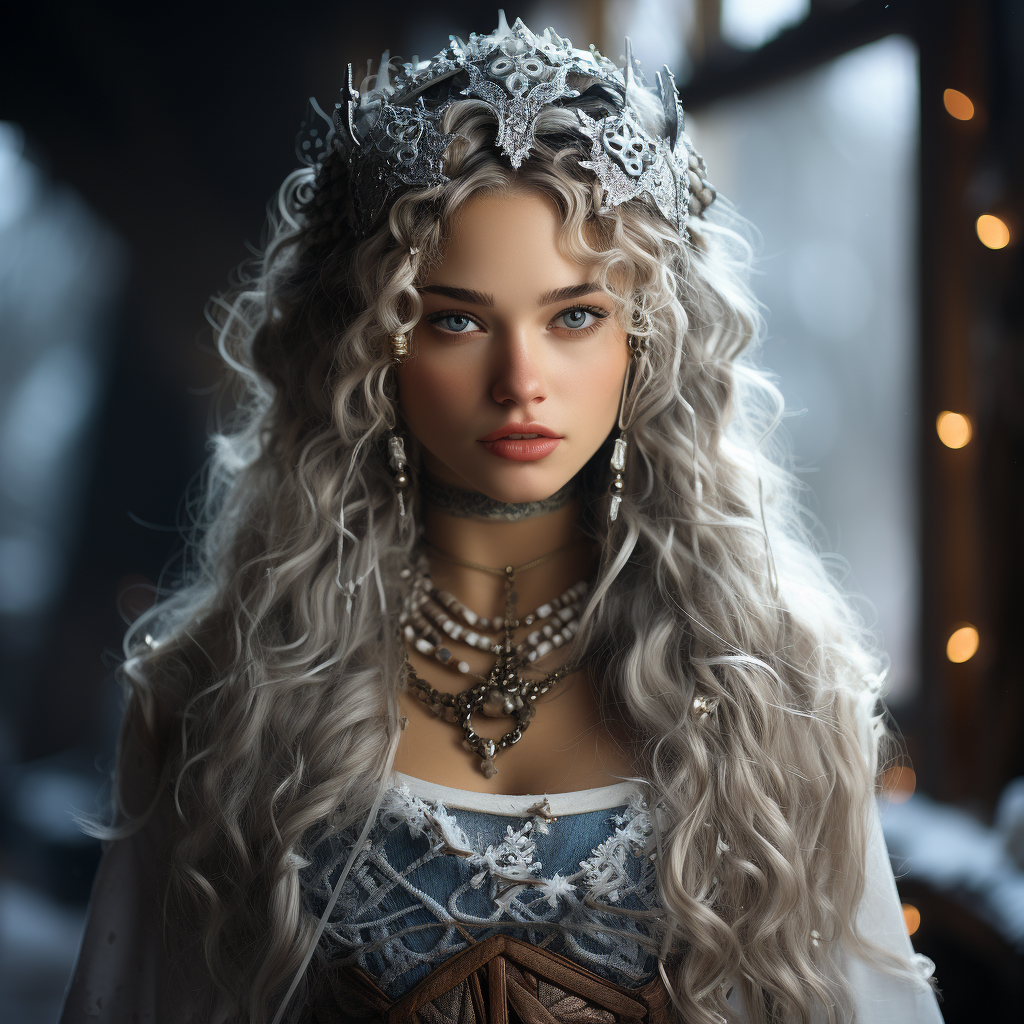 Midjourney prompt: A fantasy portrait of a winter elf, se...