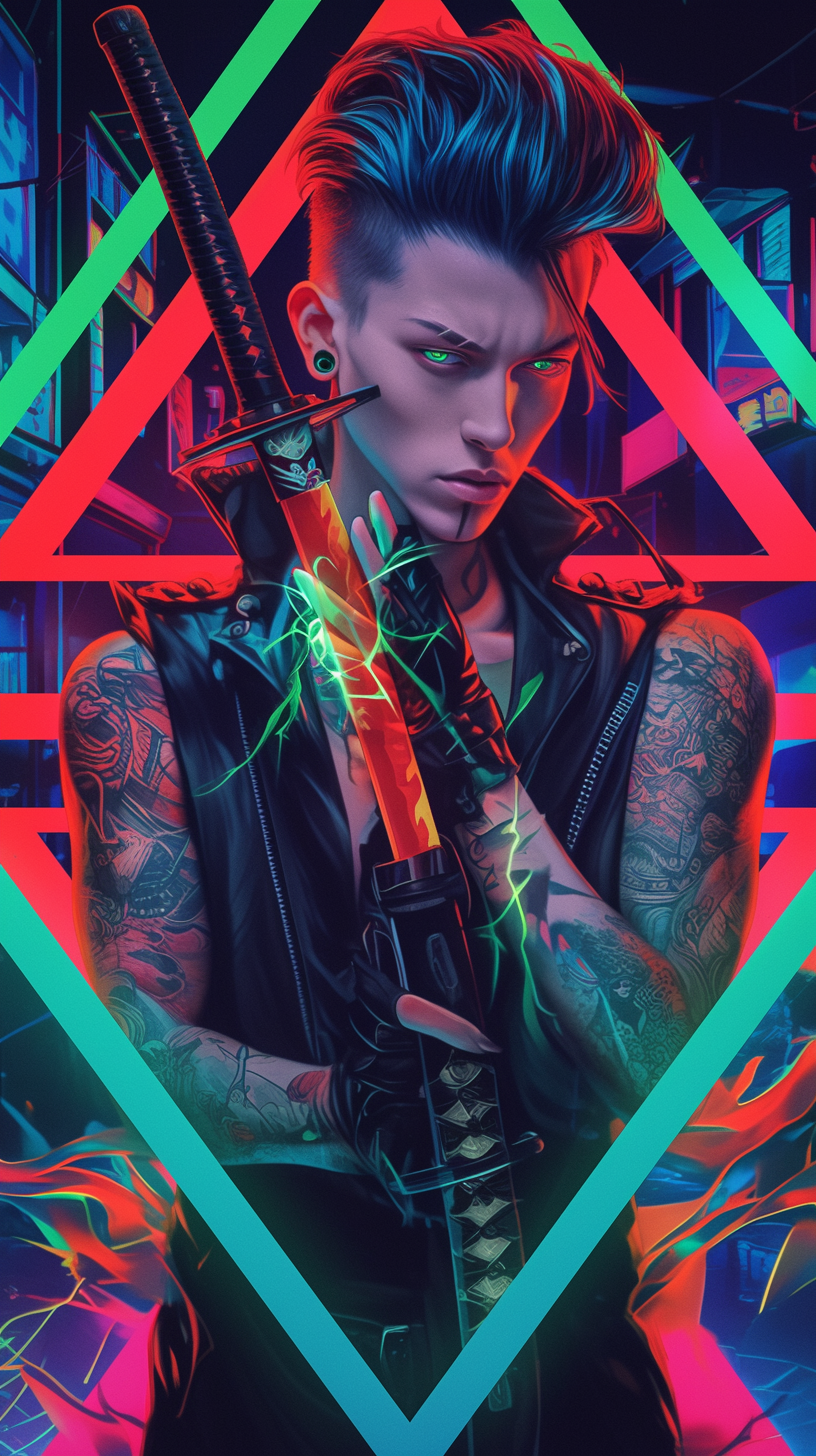 صورة مولدة بالذكاء الاصطناعي: Vaporwave Gothic Rebel (نموذج Midjourney - صور شخصية)